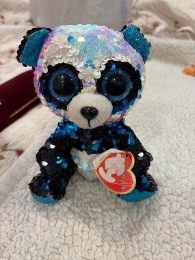 Ty Sequin Panda Plush - Black, White, Blue, Turquoise